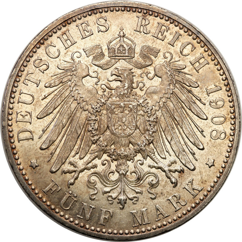 Niemcy, Sachsen-Meiningen. 5 marek 1908 D, Monachium - Rzadkie